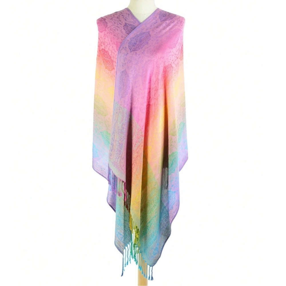 Luxe Colorful Paisley Print Tassel Shawl Blanket Scarf - Picture 2 of 5